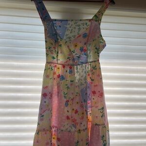 SHEIN Pink and Green Sleeveless Sundress